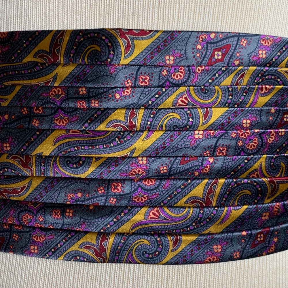 PIERRE CARDIN PAISLEY PLEATED CUMMERBUND,PROM,PARTY,GALA,BLACK TIE,COCKT… - Picture 2 of 12